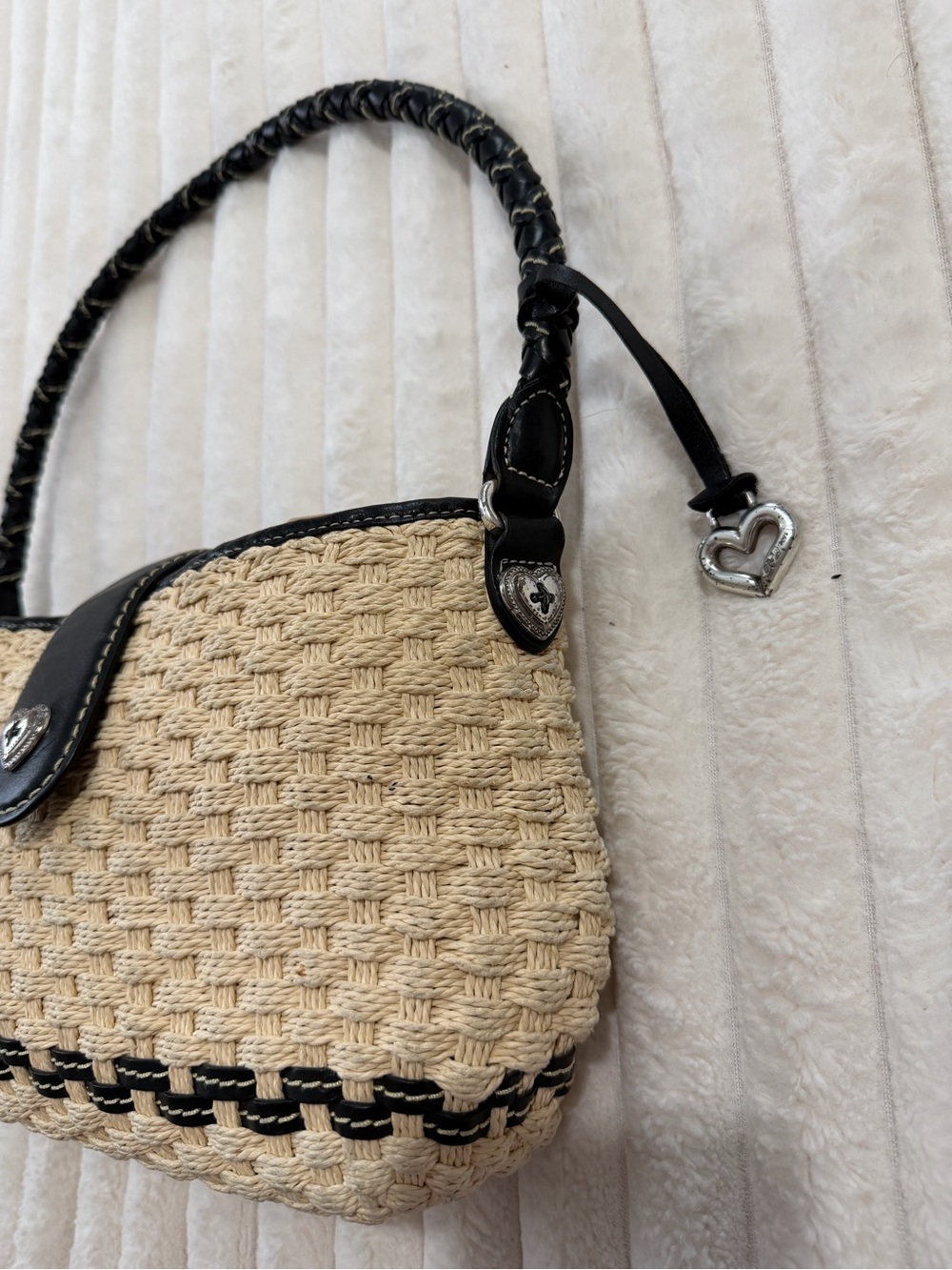 Brighton Beige Woven Shoulder Bag with Black leather Trim - Picture 2 of 9